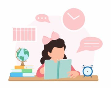 vector image showing girl studying on good vocabulary for writing good phrases