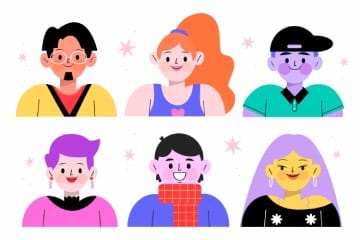 vector image of 6 different characters - good vocabulary characters